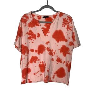 Velvet Heart Tie Dye Blouse Women's Size XL Orange Split V Neck Short Sleeve
